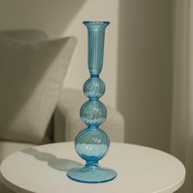 Triple ball glass candlestick