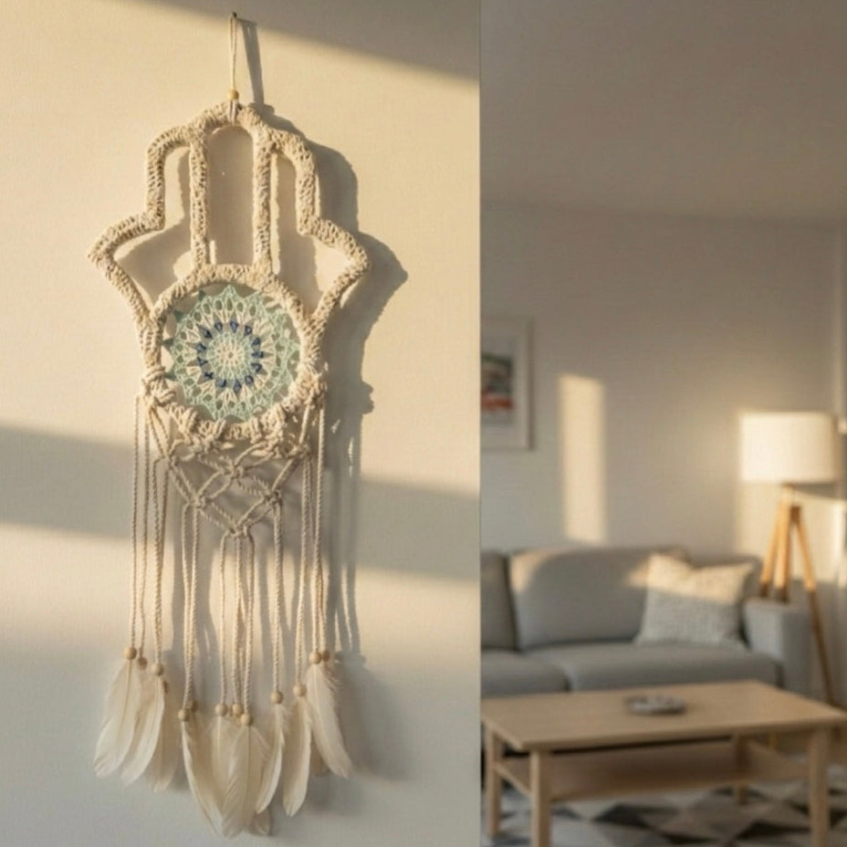 White Feather khamsa Wall Hanging