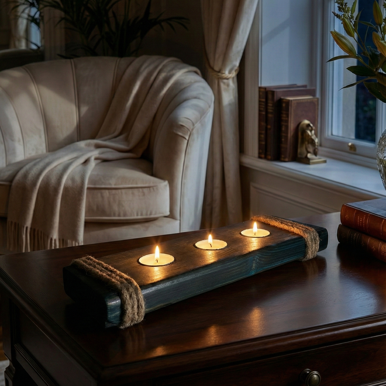 Three-Slot Wood Candle Holder - Figi Home