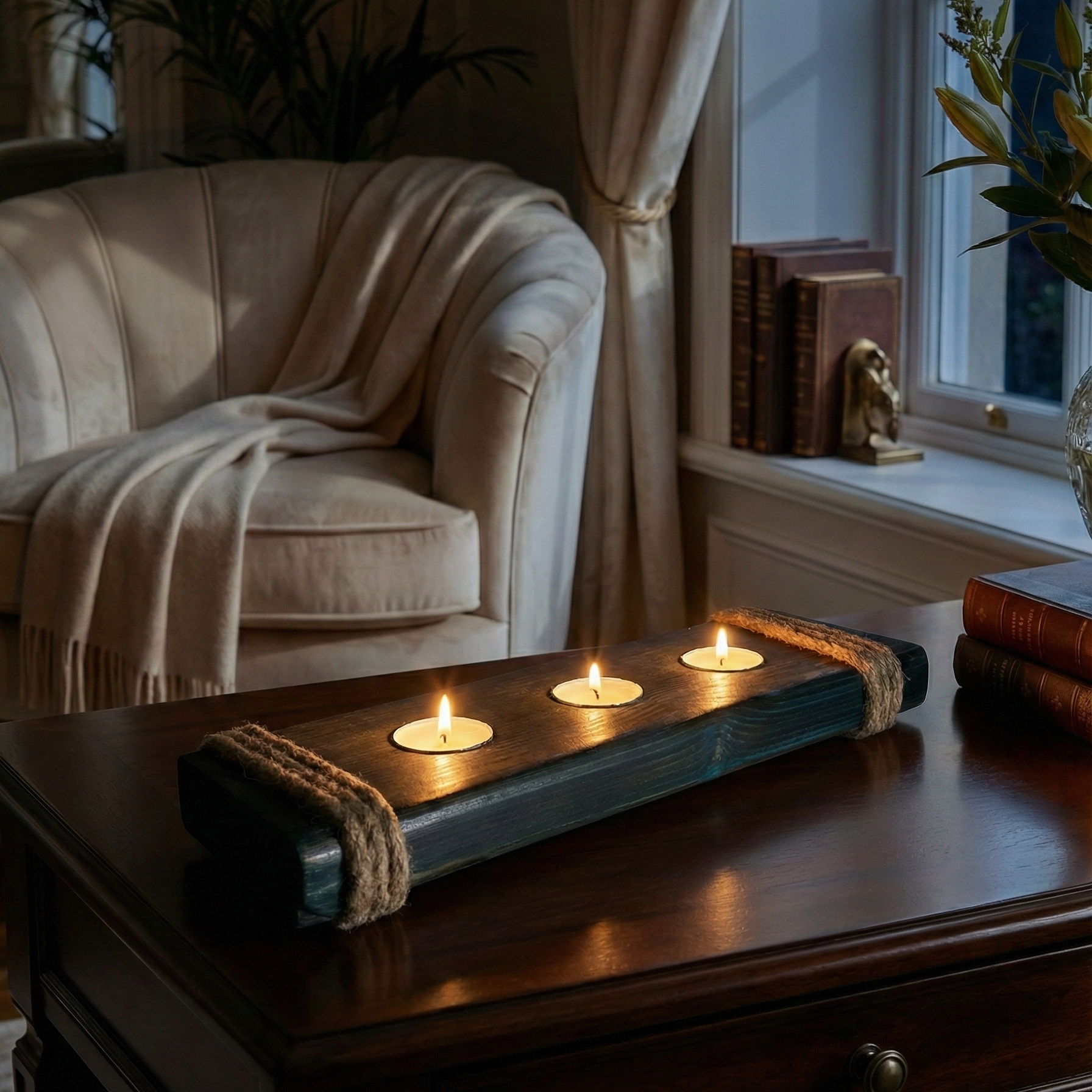 Three-Slot Wood Candle Holder - Figi Home