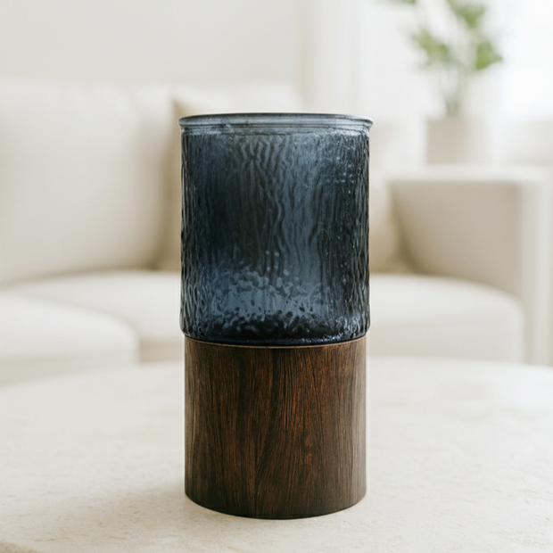 Arlo Textured Glass & Wood Vase
