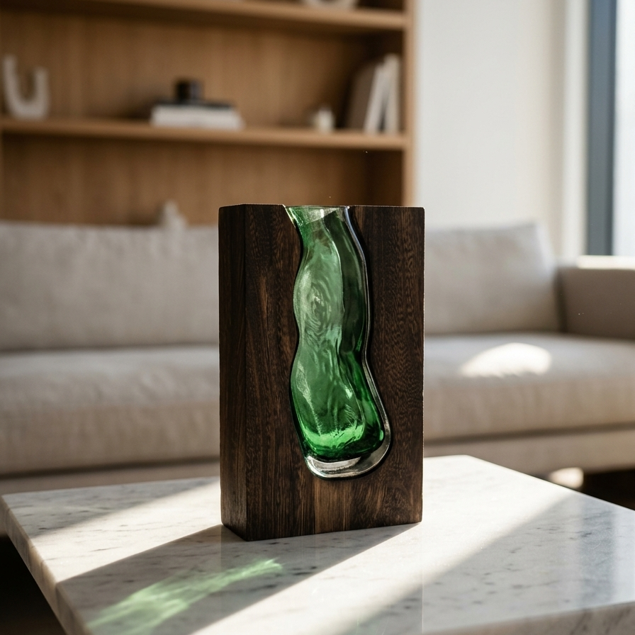 Wood Frame Glass Vase