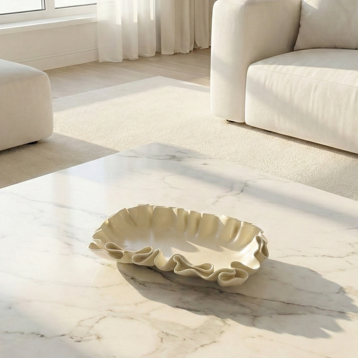 Ivory Ruffle Decorative Tray - Figi Home