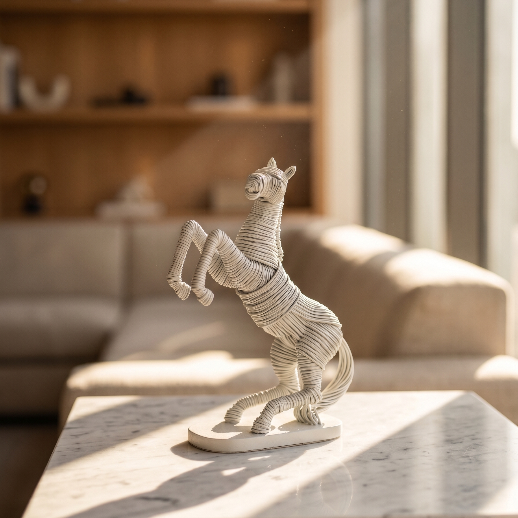 Wire-Wrapped Rearing Horse Sculpture
