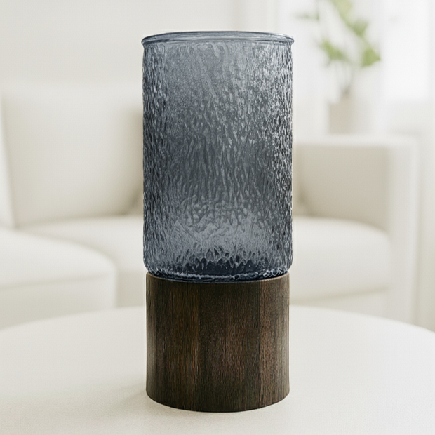 Arlo Textured Glass & Wood Vase