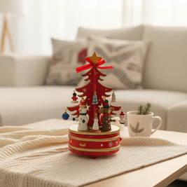 Mini Wooden Christmas Tree Music Box