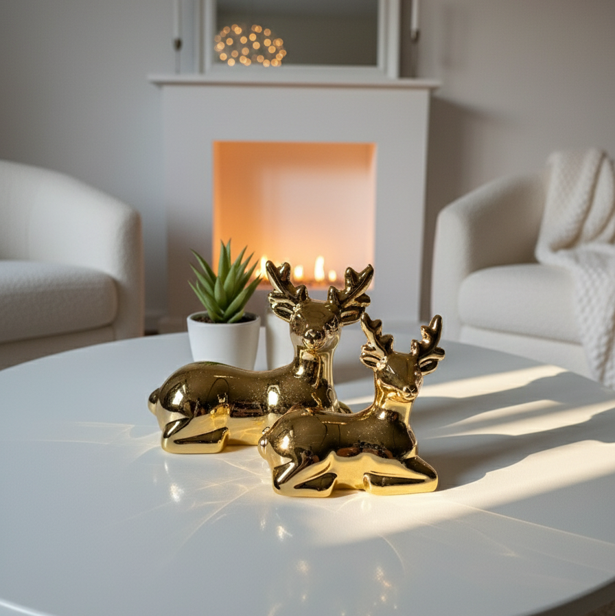 Golden Reindeer Sculpture Set