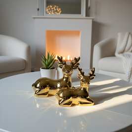 Golden Reindeer Sculpture Set