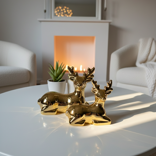 Golden Reindeer Sculpture Set