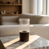 Ribbed Glass Wood Base Vase
