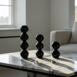 Black Gloss Orb Vases Set