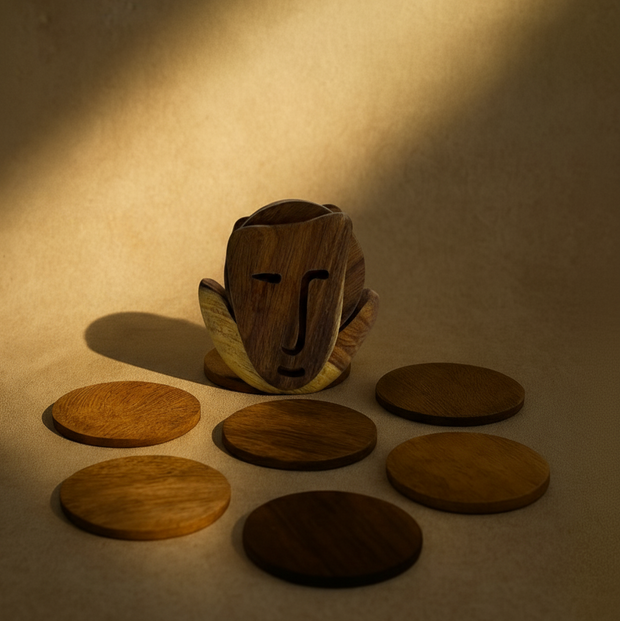 Artisan Face Wooden Coaster Set