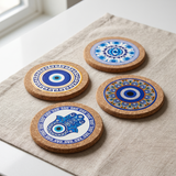 Mediterranean Hamsa Cork Coasters Set