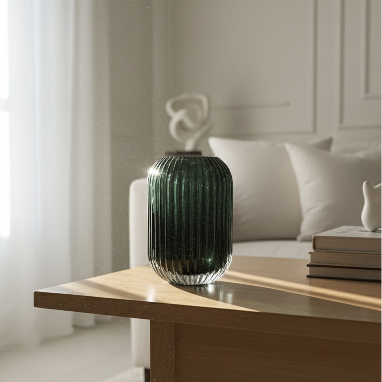 Dark Ribbed Glass Vase