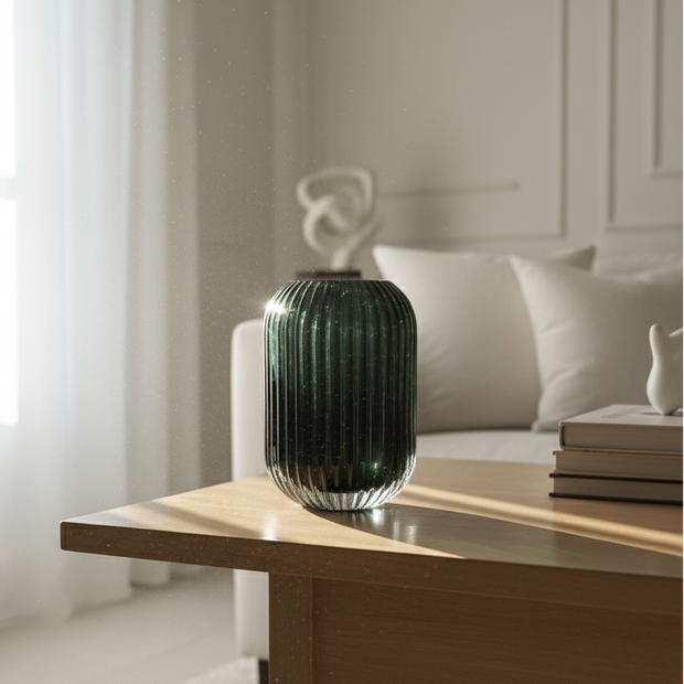 Dark Ribbed Glass Vase