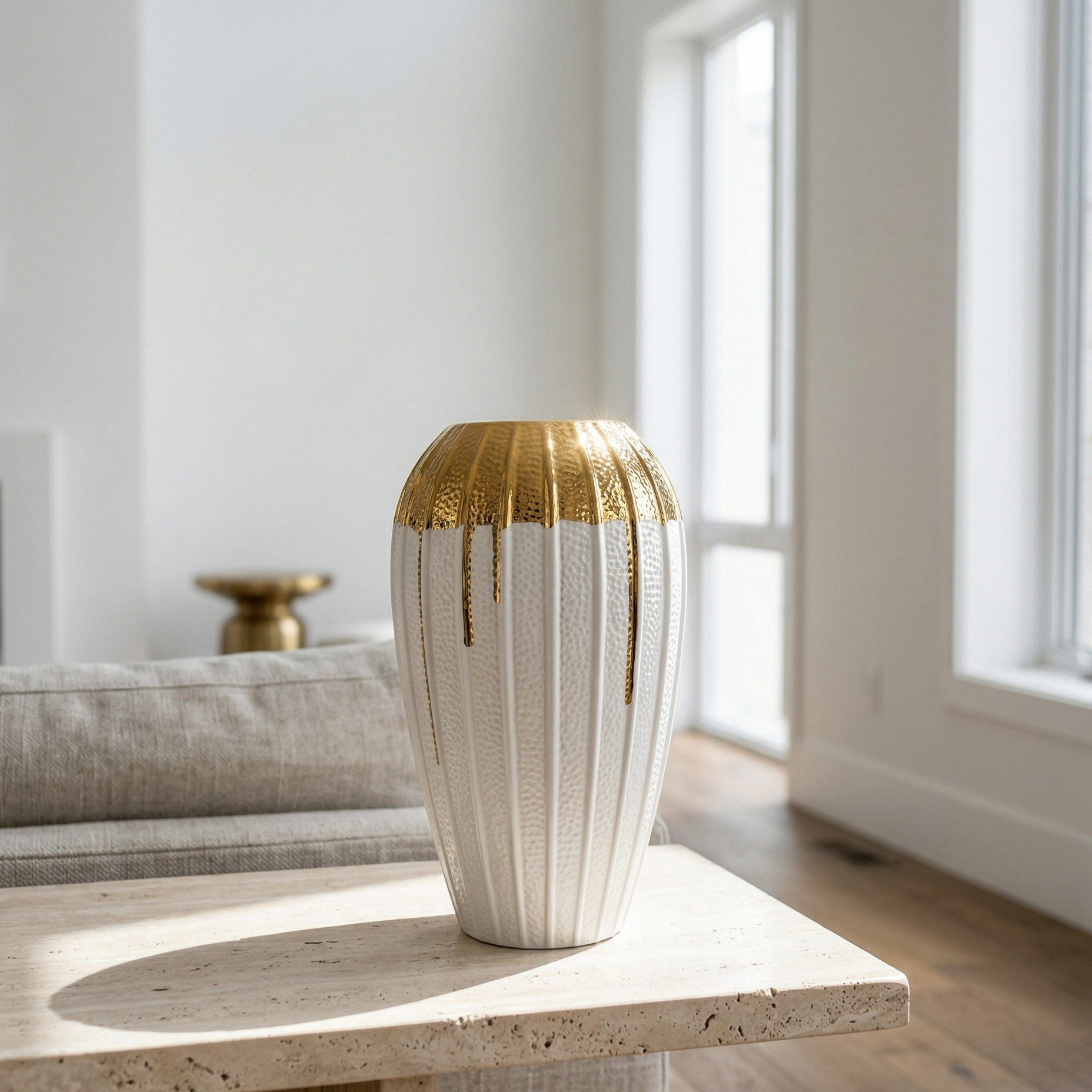 Gold Cap Ribbed Vase