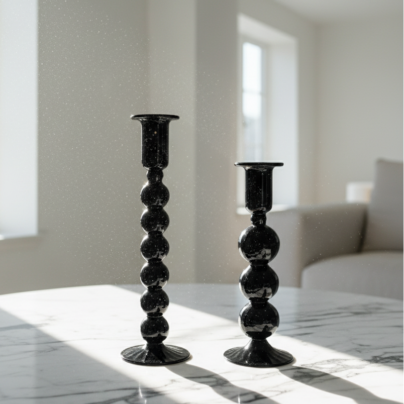 Glossy Noir Bubble Candle Holder Set