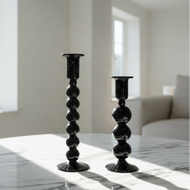 Glossy Noir Bubble Candle Holder Set