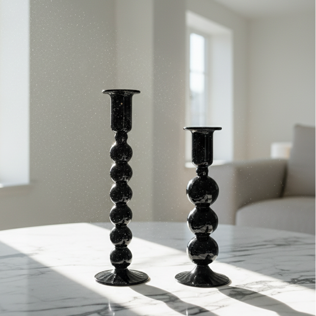 Glossy Noir Bubble Candle Holder Set