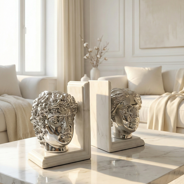 Roman Chrome Bust Bookends (Set of 2) - Figi Home