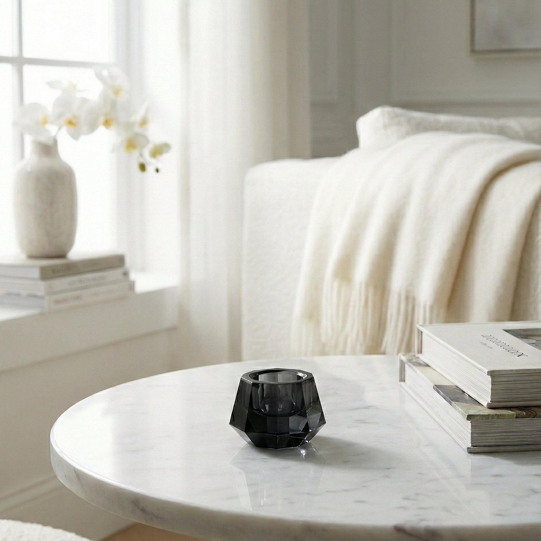 Faceted Smoky Glass Candle Holder - Figi Home