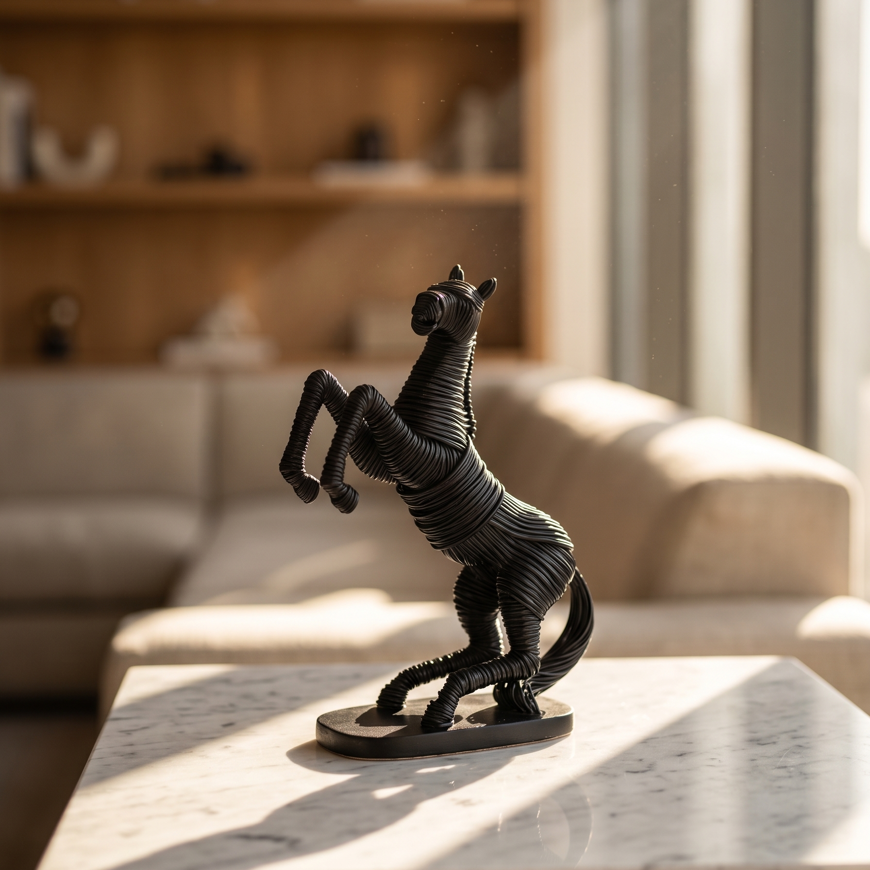 Wire-Wrapped Rearing Horse Sculpture