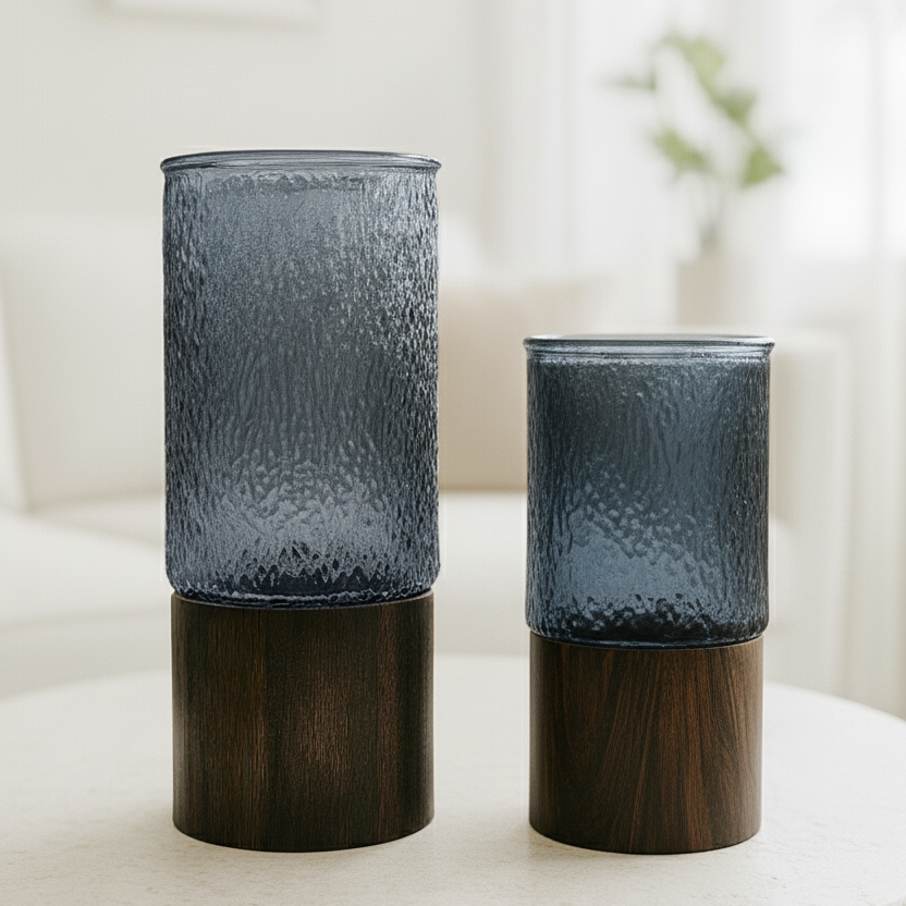 Arlo Textured Glass & Wood Vase
