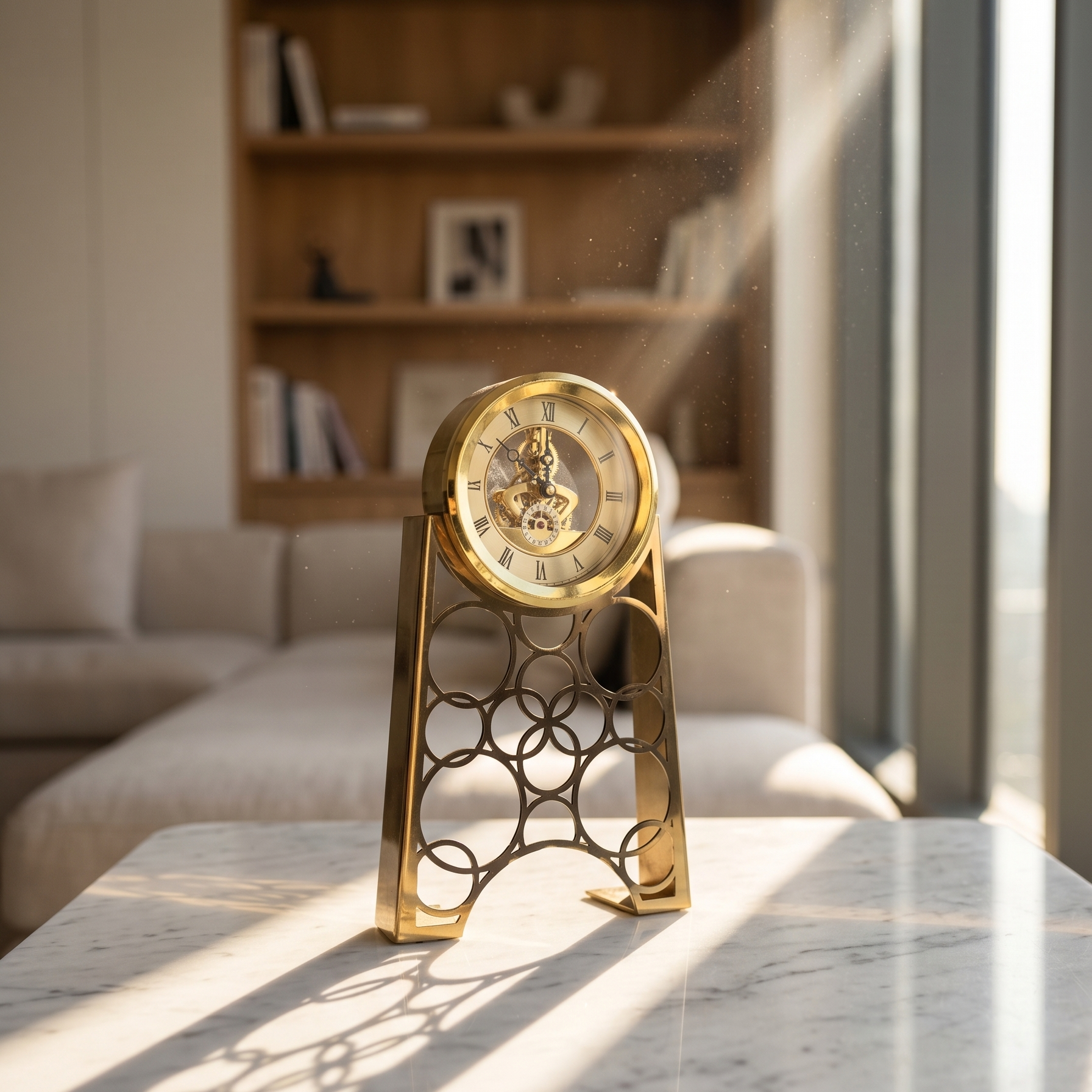 Gold Arch Circle Skeleton Clock