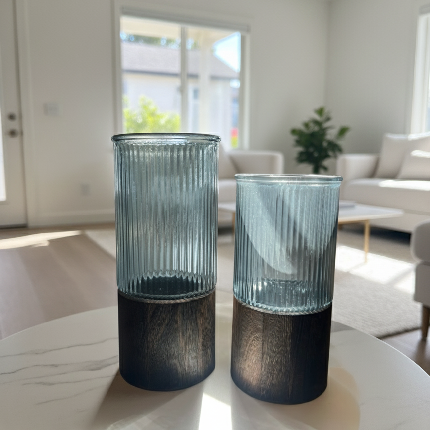Arlo Glass & Wood Vase