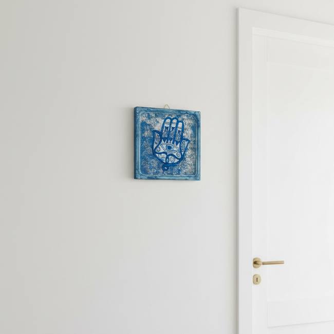 Leaned Blue Hamsa Hand Wall Art
