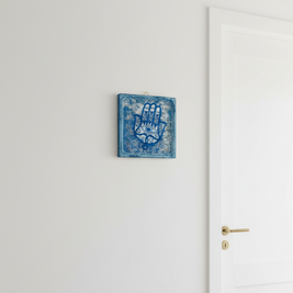 Leaned Blue Hamsa Hand Wall Art