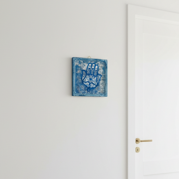 Leaned Blue Hamsa Hand Wall Art
