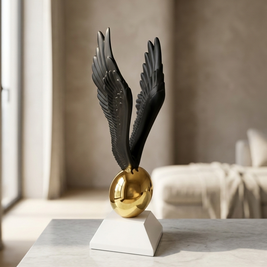 Obsidian Wings Orb Sculpture