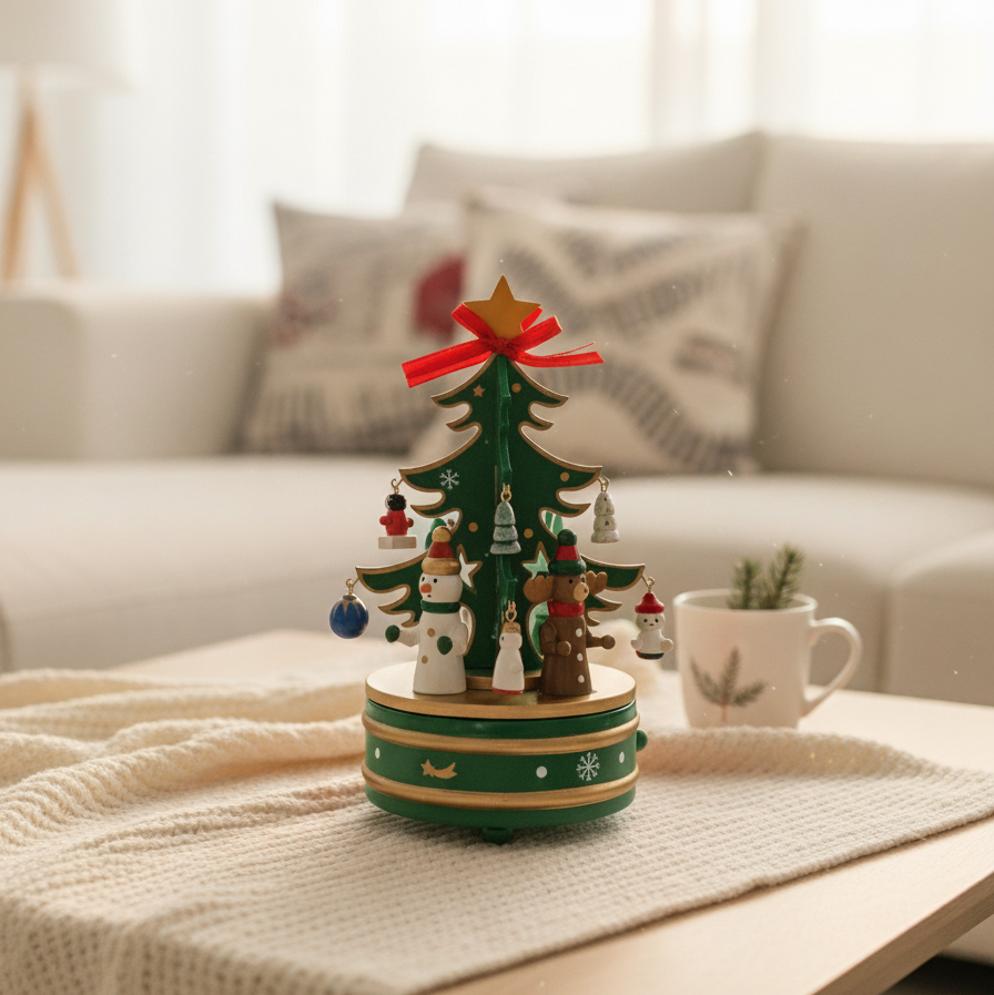 Mini Wooden Christmas Tree Music Box