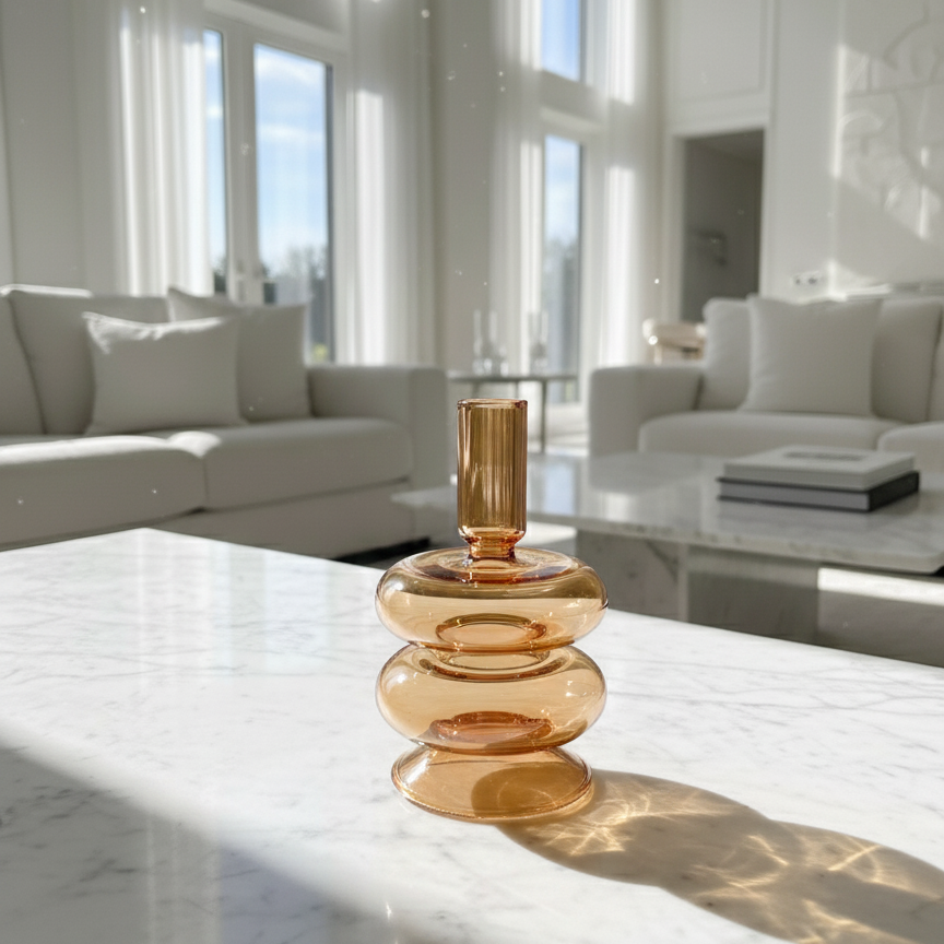 Amber Sculpted Glass Vase