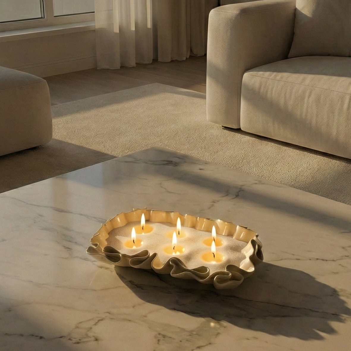 Ivory Ruffle Decorative Tray - Figi Home