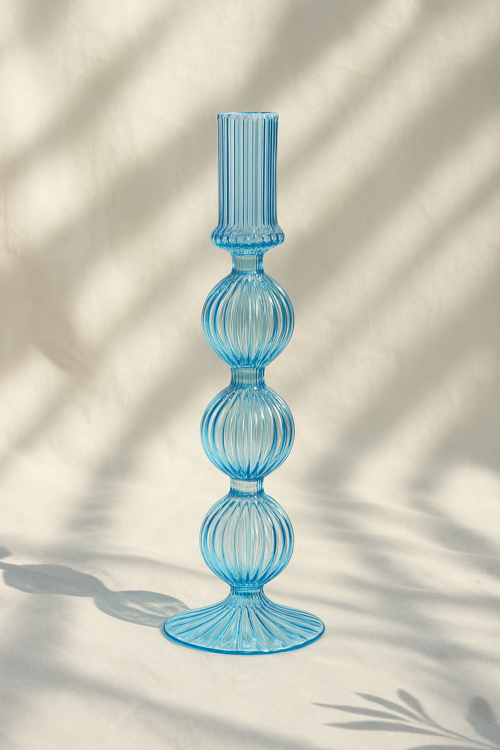 Symmetrical triple-Ball Glass Candlestick