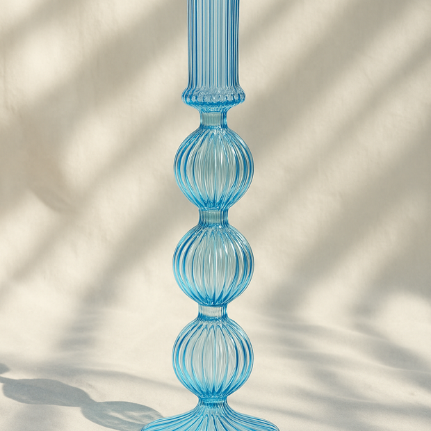 Symmetrical triple-Ball Glass Candlestick