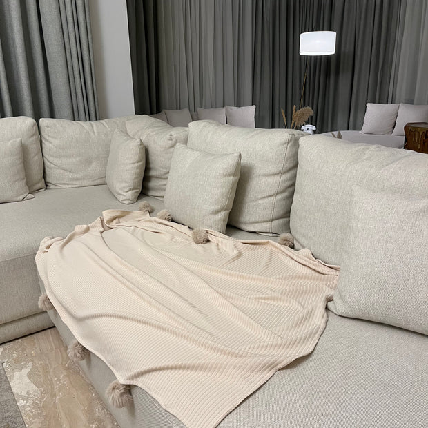 Pom-Pom Ribbed Throw Blanket - Figi Home