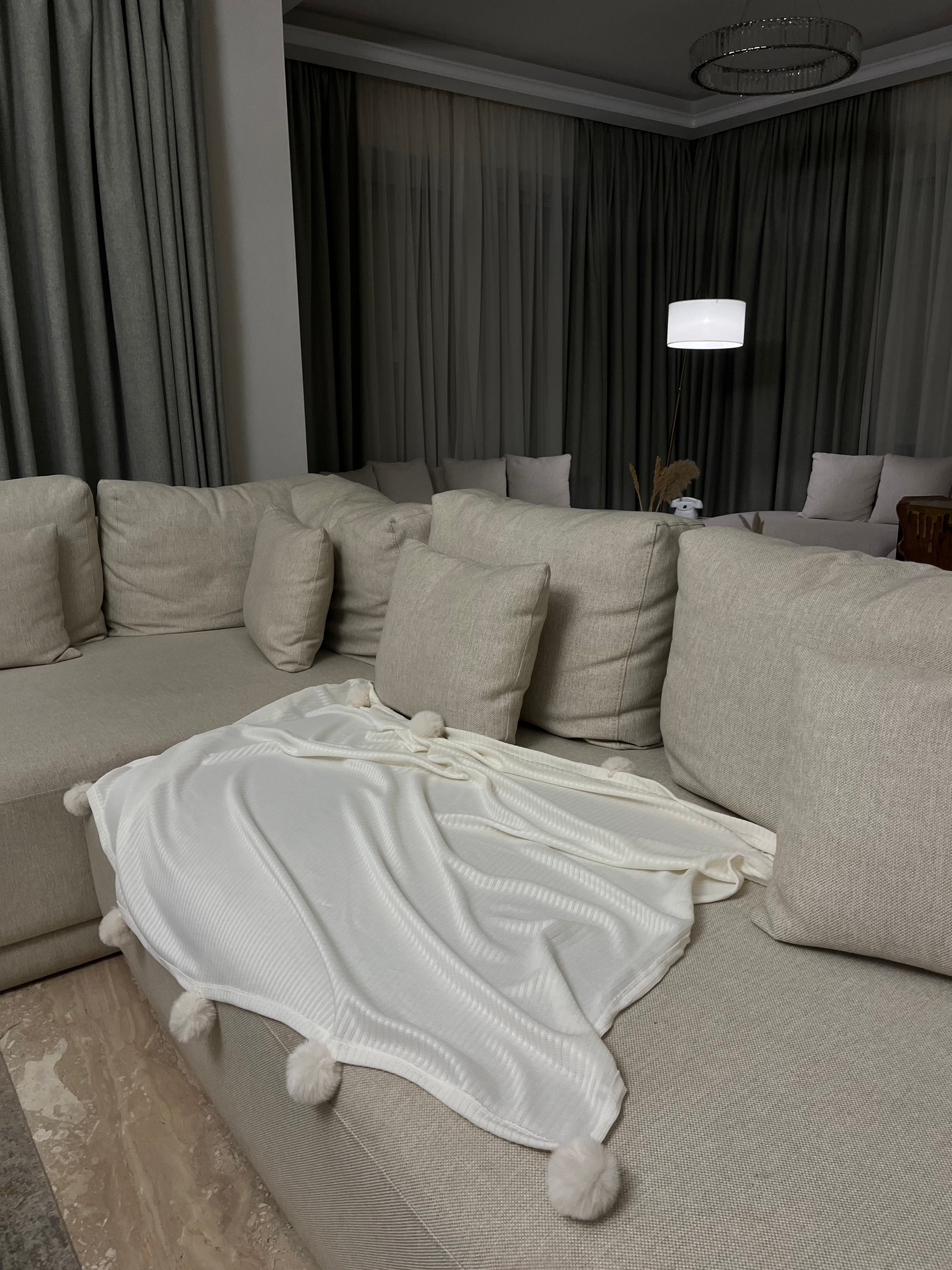 Pom-Pom Ribbed Throw Blanket - Figi Home