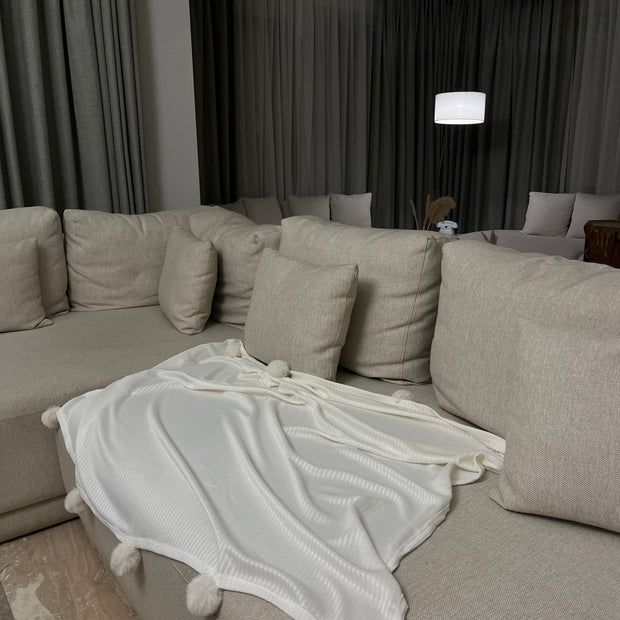 Pom-Pom Ribbed Throw Blanket - Figi Home