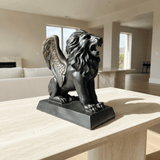 Black Winged Lion Sculpture with Bronze Accents - Figi Home
