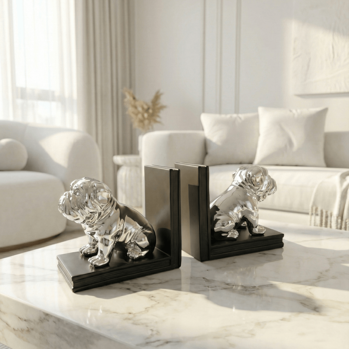 Chrome Bulldog Bookends (Set of 2) - Figi Home