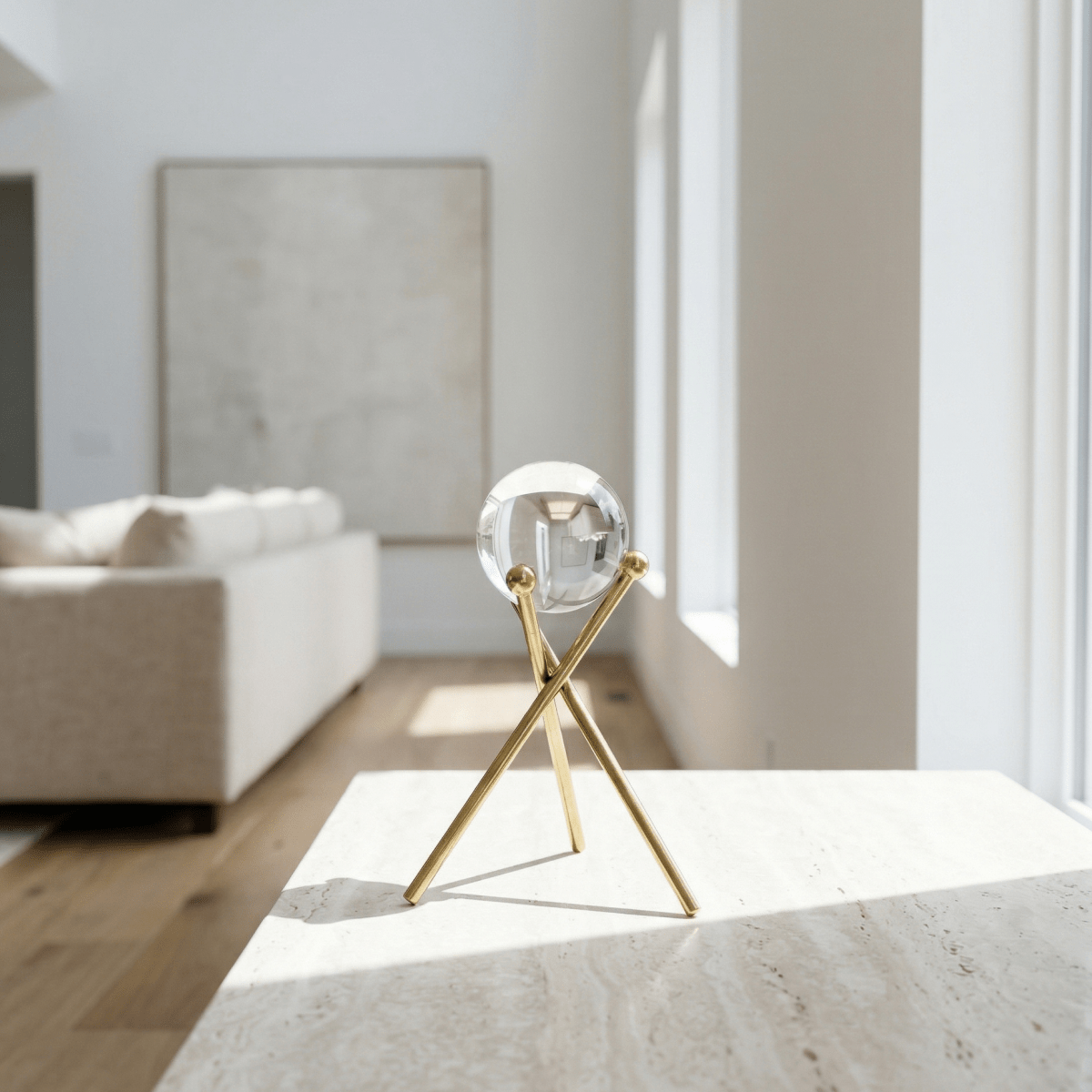 Crystal Orb Tripod Sculpture - Figi Home