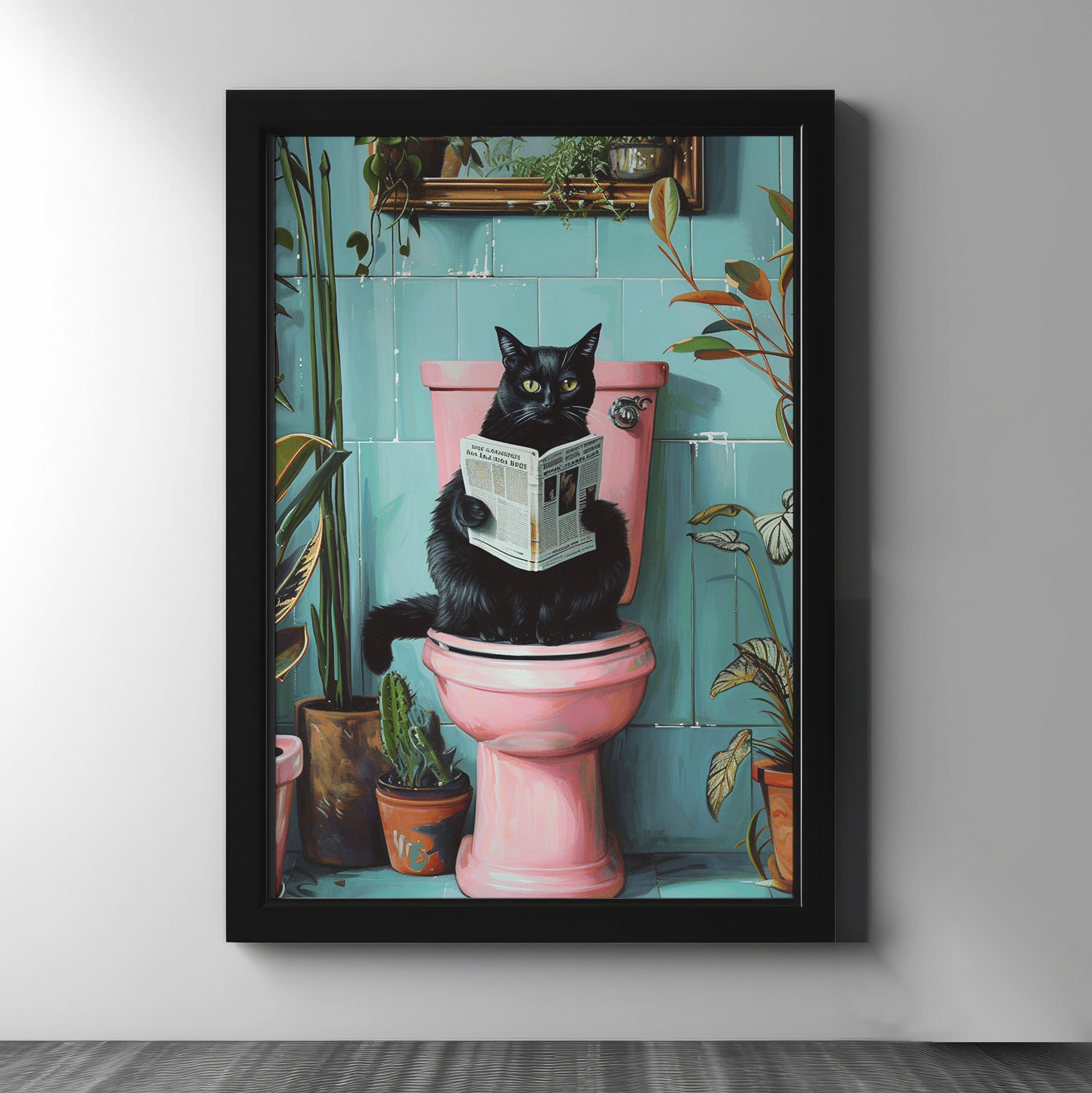 Funny Black Cat Bathroom Wall Art