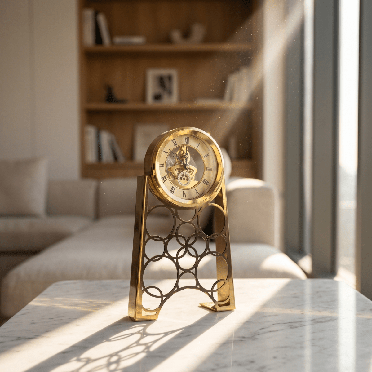 Gold Arch Circle Skeleton Clock - Figi Home