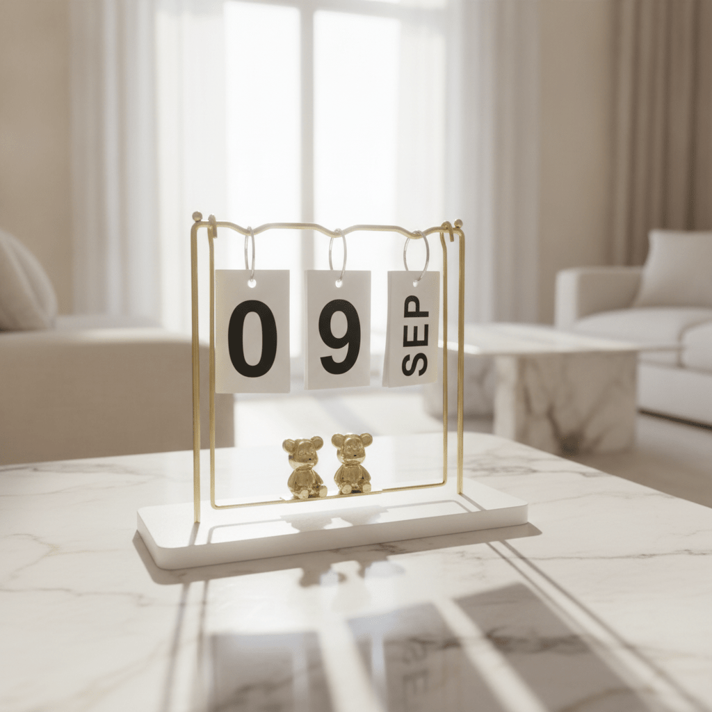 Golden Desk Calendar with Bears - Figi Home