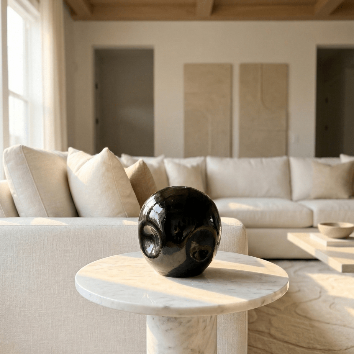 Obsidian Orb Pottery Vase - Figi Home