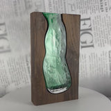 Wood Frame Glass Vase, wavy 31 cm