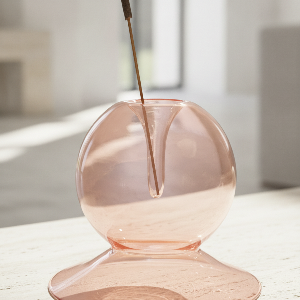 Pink Glass Incense Holder